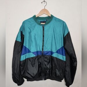 Vintage 90s Roundtree & Yorke Colorblock Windbreaker Jacket Teal Black SZ L